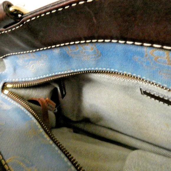 Dooney & Bourke Satchel Blue Denim DB Saddlebag Logo Handbag Leather Trim Purse - Picture 16 of 16